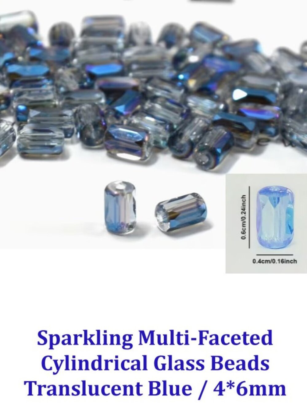 Sparkling Multi-Faceted Cylindrical Glass Beads Translucent Blue/ 4*6mm 40 Beads